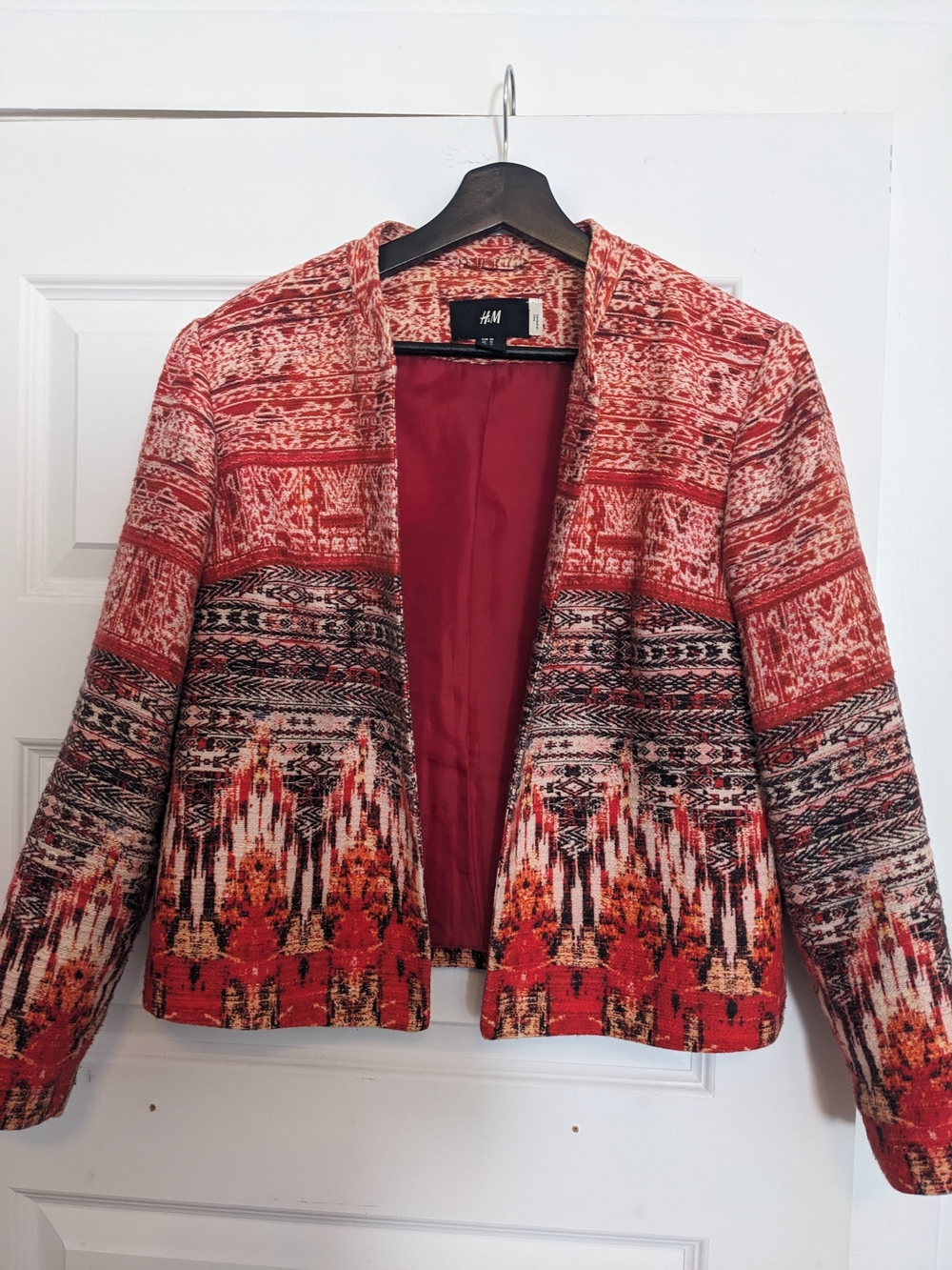 H&M Red Multicolor Patterned Open Front Blazer